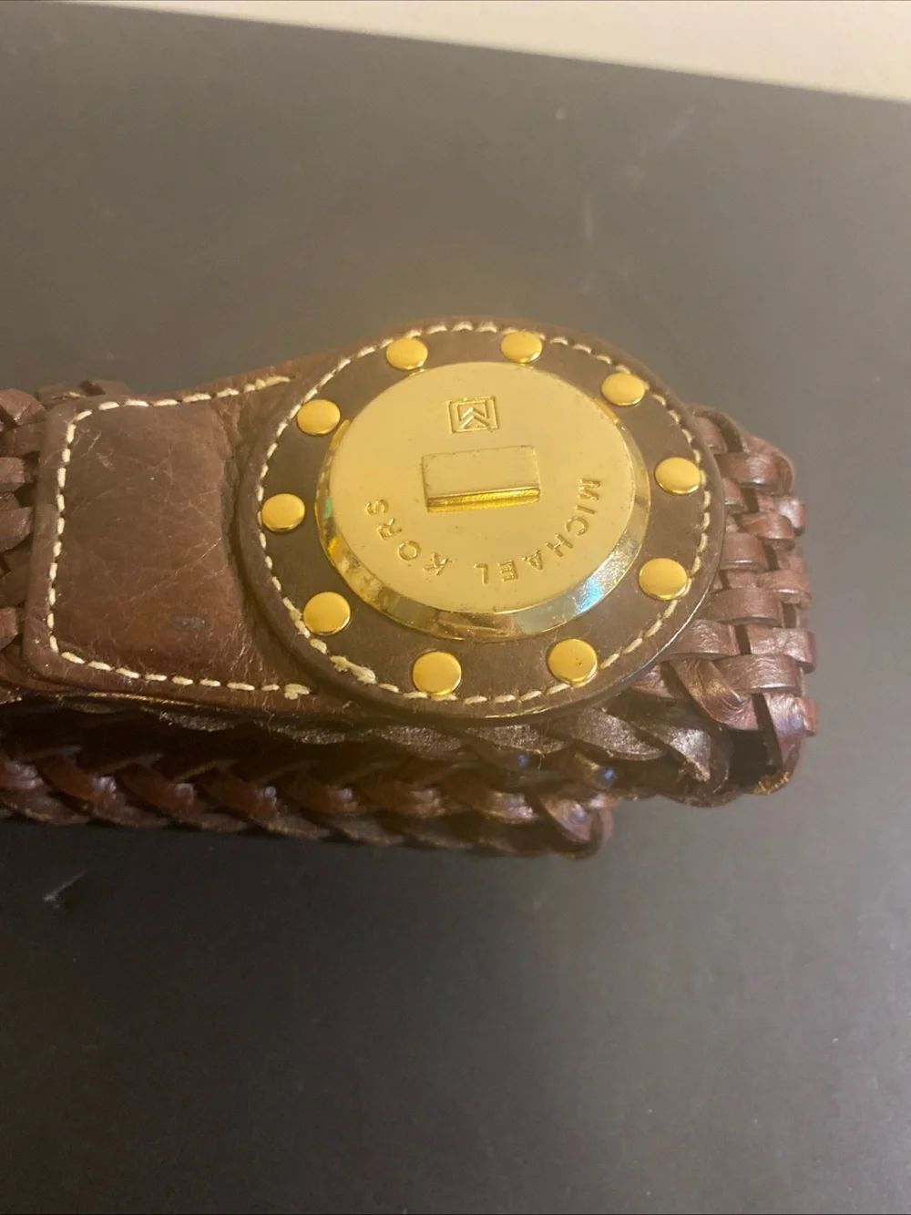 Michael kors woven braided belt Brown Gold Plated Sz S